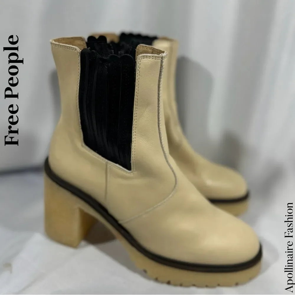 FREE PEOPLE JAMES CHELSEA LEATHER BOOTS IN CREME SIZE 40 NWT